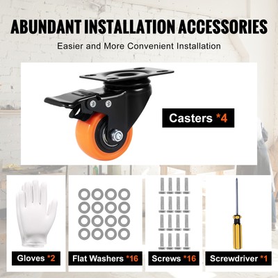 VEVOR Caster Wheels Swivel Plate Casters 4 Pack 2" Heavy Duty with Locking Brake