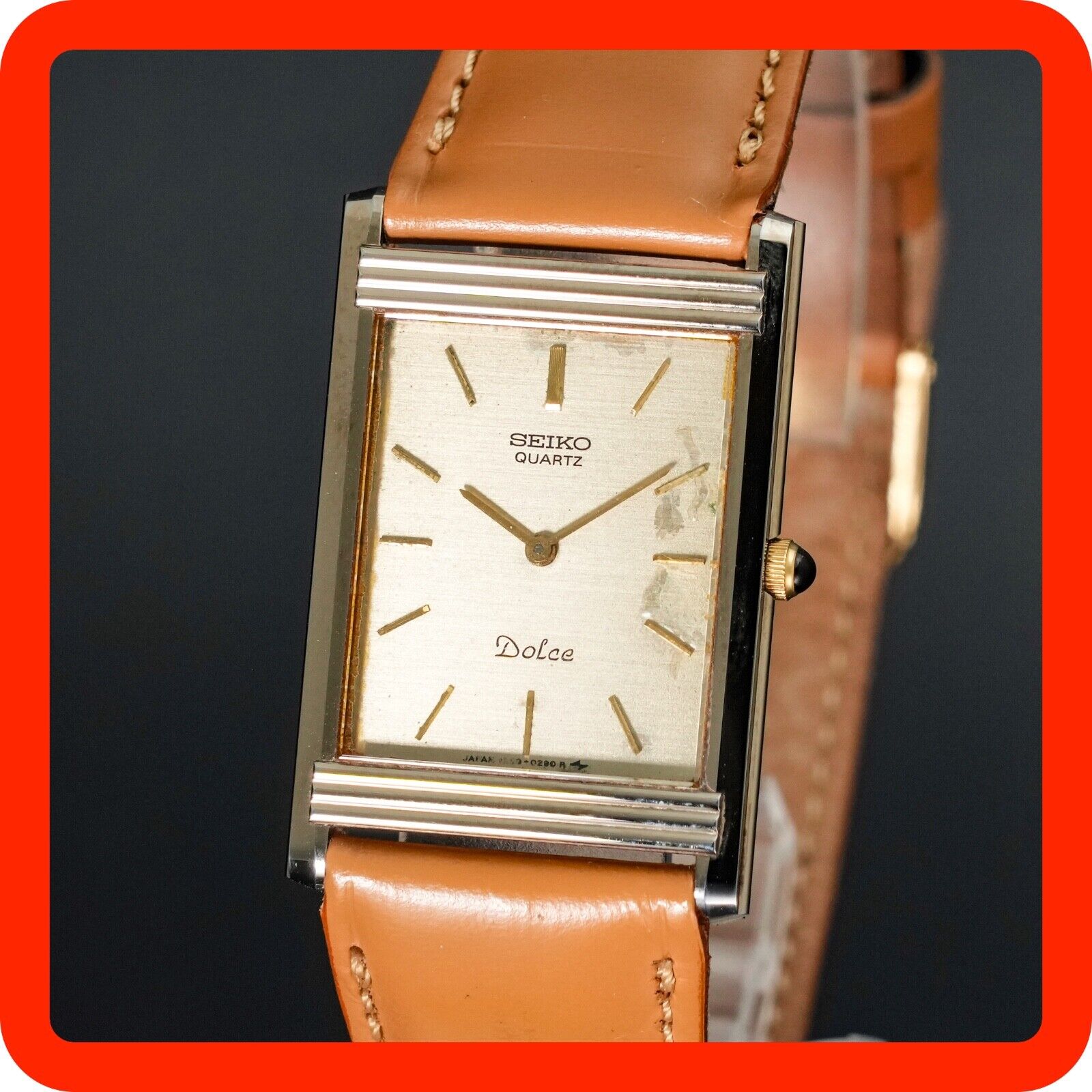 Vintage 1984 SEIKO DOLCE 1220-5120 New BATT Gold Tank Shape Vintage 1984 SEIKO DOLCE 1220-5120 New BATT Gold Tank Shape