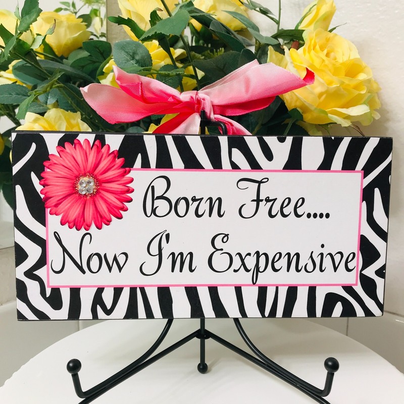 BORN FREE NOW IM EXPENSIVE Wood Wall Hanging Sign Plaque