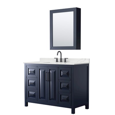 Wyndham Collection WCV252548S-QTZ-US3MED Daria 48'' - Dark Blue / Giotto Quartz