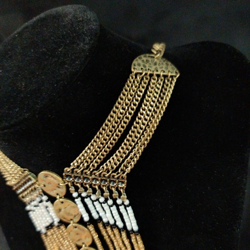 Stunning 22" Statement Necklace Gold Tone With Beads