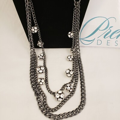 Premiere designs hematite Plate all decked out necklace layered Rhinestone balls