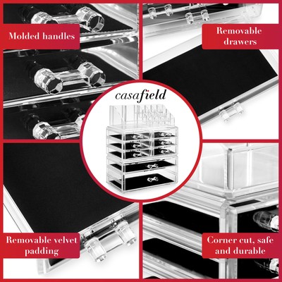 3pc Acrylic Cosmetic Makeup Organizer & Jewelry Drawer Storage Box Display Case