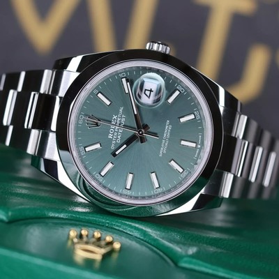 NEW 2023 ROLEX DATEJUST 126300 41MM MINT GREEN STAINLESS OYSTER SMOOTH BEZEL B&P