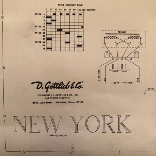 Gottlieb New York Pinball Machine Schematic