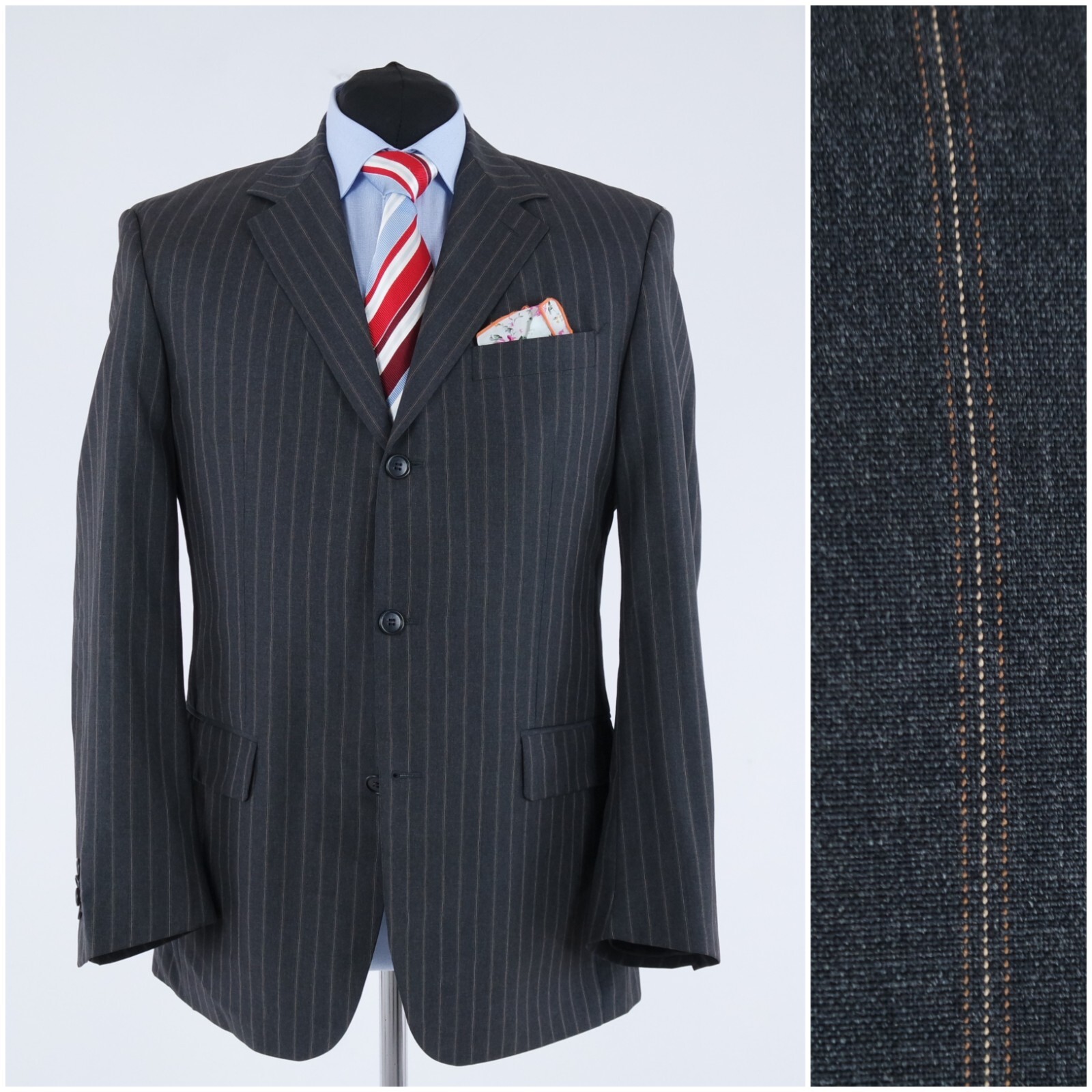 Mens Blazer 42R UK Size XO Striped Grey Italian REDA Wool Sport Coat Jacket
