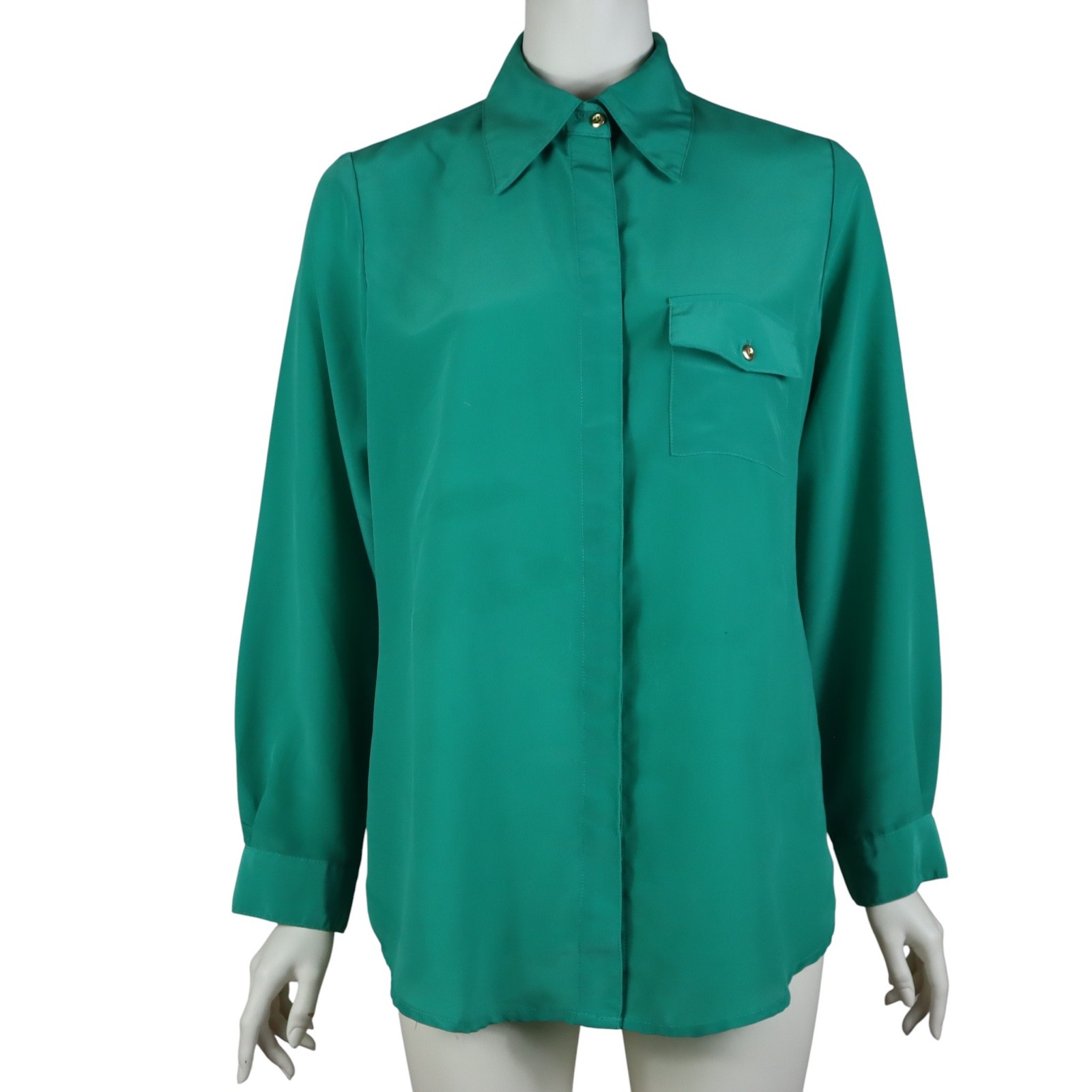 Vintage Diane Gilman DG2 Blouse Top Green Button Up Pocket Y2K Women's Medium