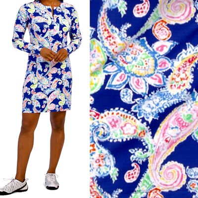 IBKUL Icefil Golf Long Sleeve Graphic Dress UPF50 XS Sharon Navy Paisley NWT