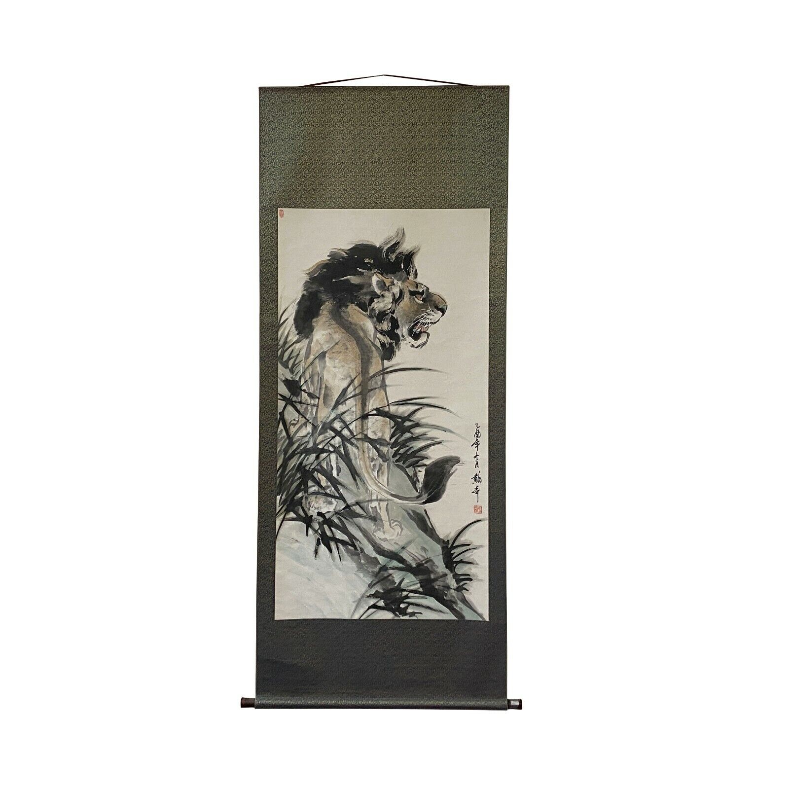 Chinese Black White Ink Lion Theme Scroll Painting Original Wall Art ws1976S Chinese Black White Ink Lion Theme Scroll Painting Original Wall Art ws1976S