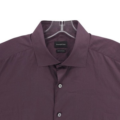 Ermenegildo Zegna Centoquaranta Plum Purple Shirt 100% Cotton LARGE - Pinhole!