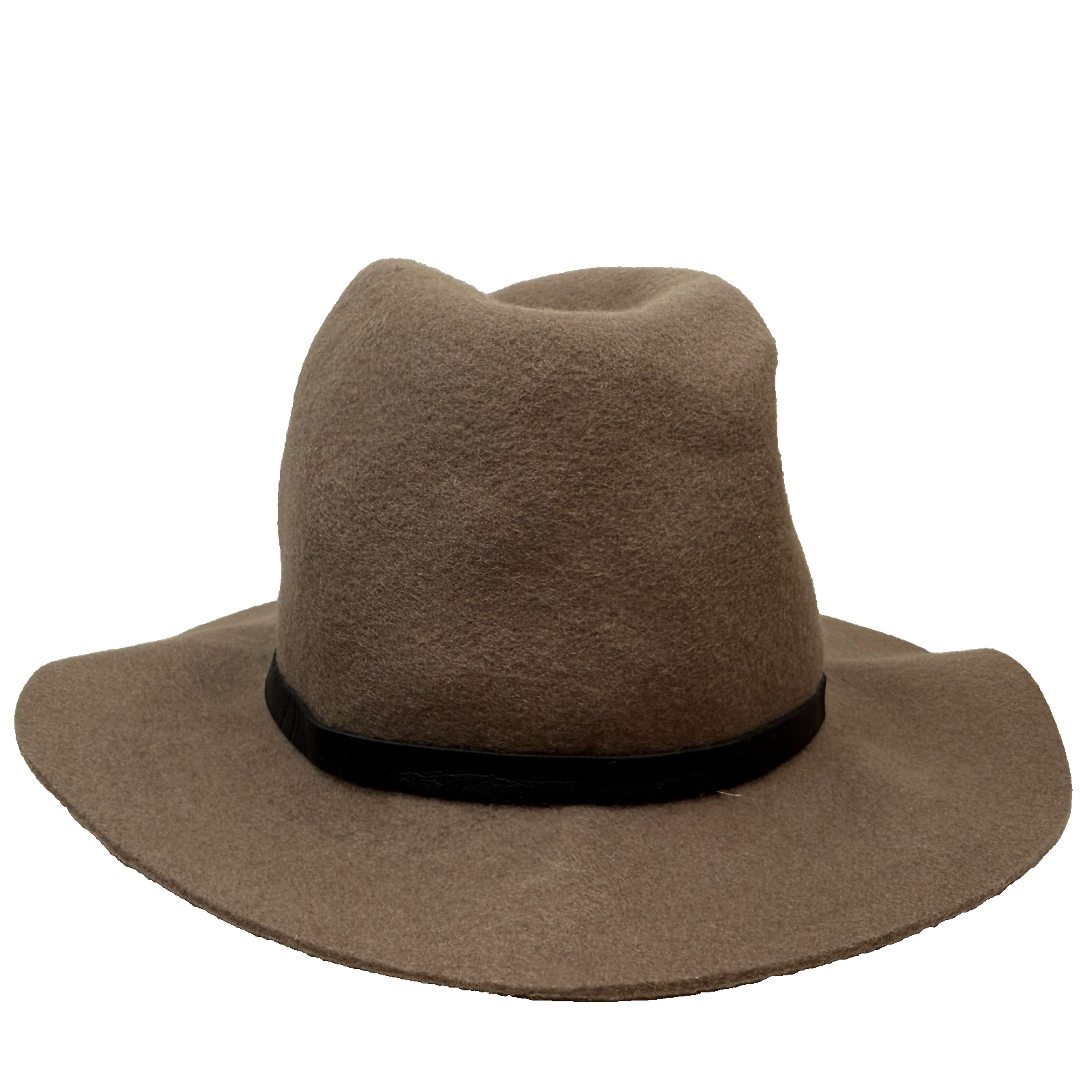 Hat Attack Wool Felt Fedora Hat Wide Brim Faux Leather Band Women Taupe Brown