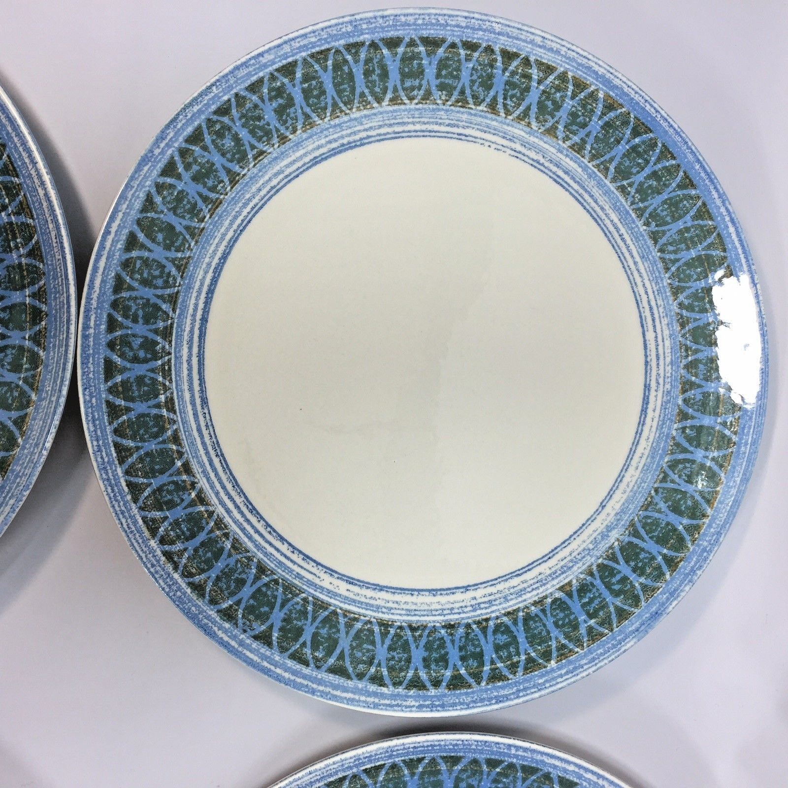 4 Vintage Royal China Dinner Plates Royal Ironstone Blue Brown Retro Pattern