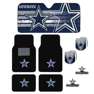 DALLAS COWBOYS 4pc CARPET FLOOR MAT / SUNSHADE/ 2pc AIR FRESHERS /2pc EMBLEMS