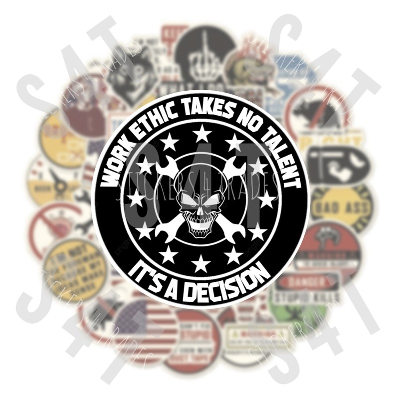 Work Ethic Skull Hard Hat Sticker Decal Waterproof Gift for