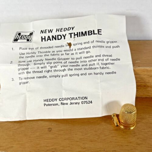 Vintage  HTF RARE HEDDY HANDY THIMBLE  Gold Colored Thimble READ
