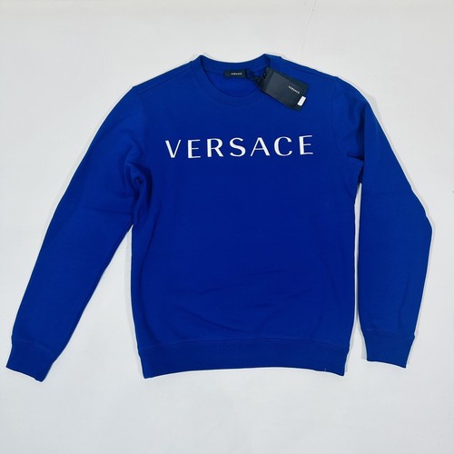 Pre-owned Versace Men's Embroidered Logo Blue Sweatshirt Size Xs $800