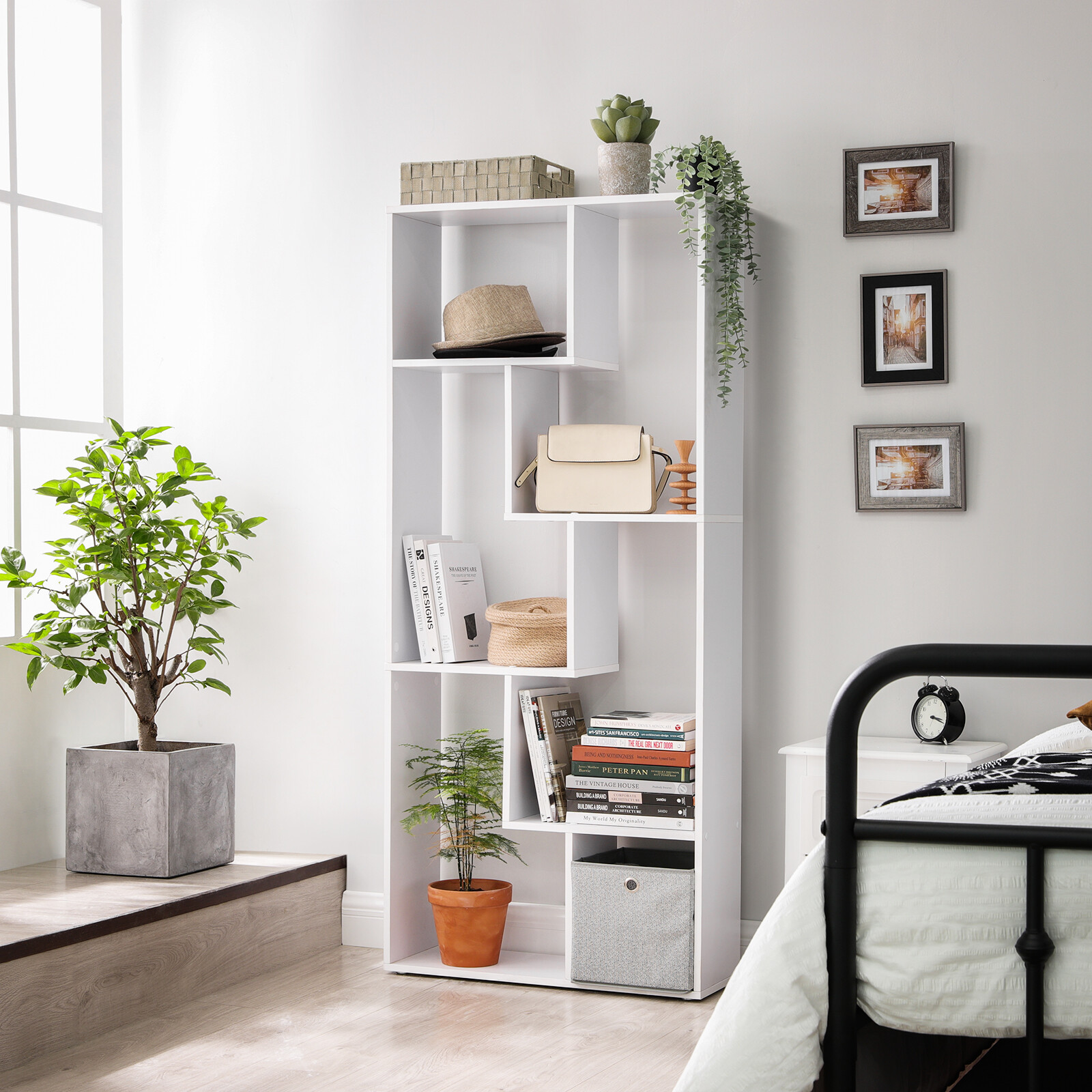 VASAGLE Bücherregal Raumteiler Standregal Aufbewahrungregal Regal Holz Weiß
