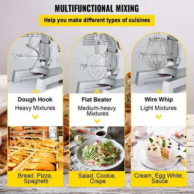 VEVOR Commercial 30Qt Dough Mixer Food Mixer Stand Bakery Mixer 3 Speeds 1100W