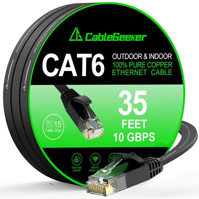 Cat 6 Ethernet Cable 35 Ft(At a Cat5E Price but Higher Bandwidth) Flat 10Gbps In