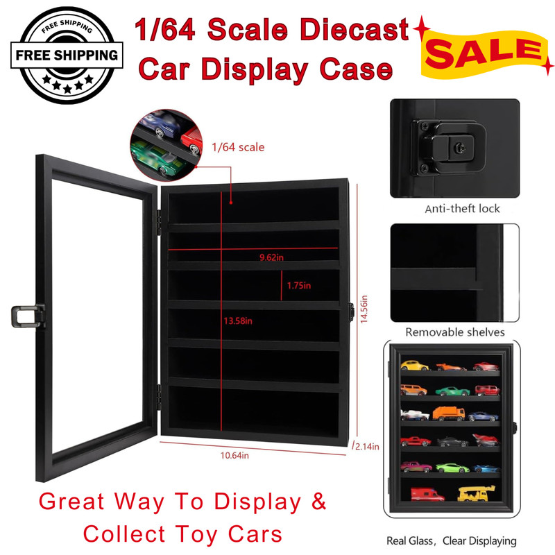 1/64 Scale Diecast Car Display Case – Wall Mount Lockable