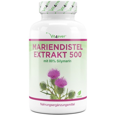 Mariendistel Extrakt  - 180 Kapseln 500mg - 80% Silymarin - 100% Mariendistel