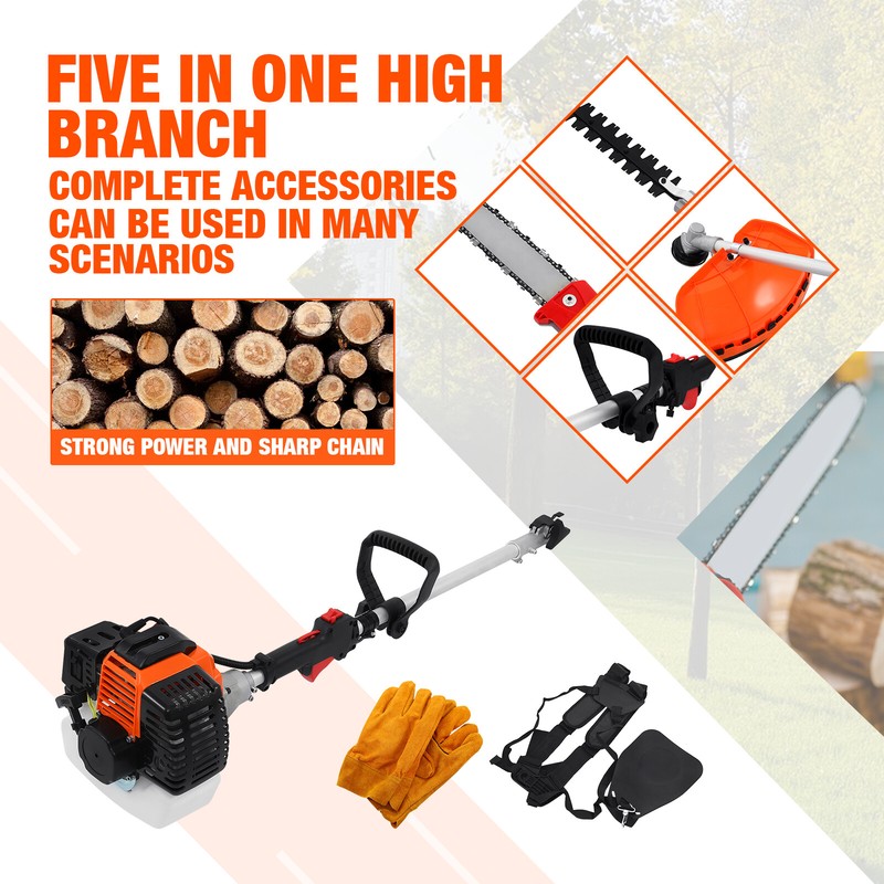 52cc Heavy Duty 5 in1 Petrol Strimmer Grass Trimmer hedge trimmer Pruner
