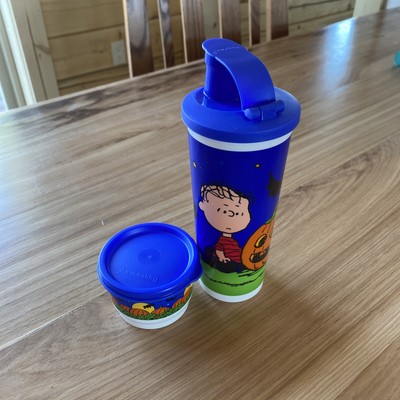 Tupperware Peanuts Halloween Cup Tumbler & Snack Cup Lot Linus Pumpkin Patch