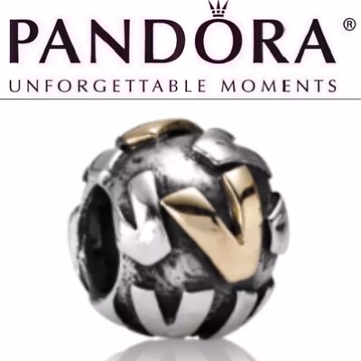 True Authentic Retired PANDORA Twotone INITIAL V Bead CHARM 790298V 925 & 14k