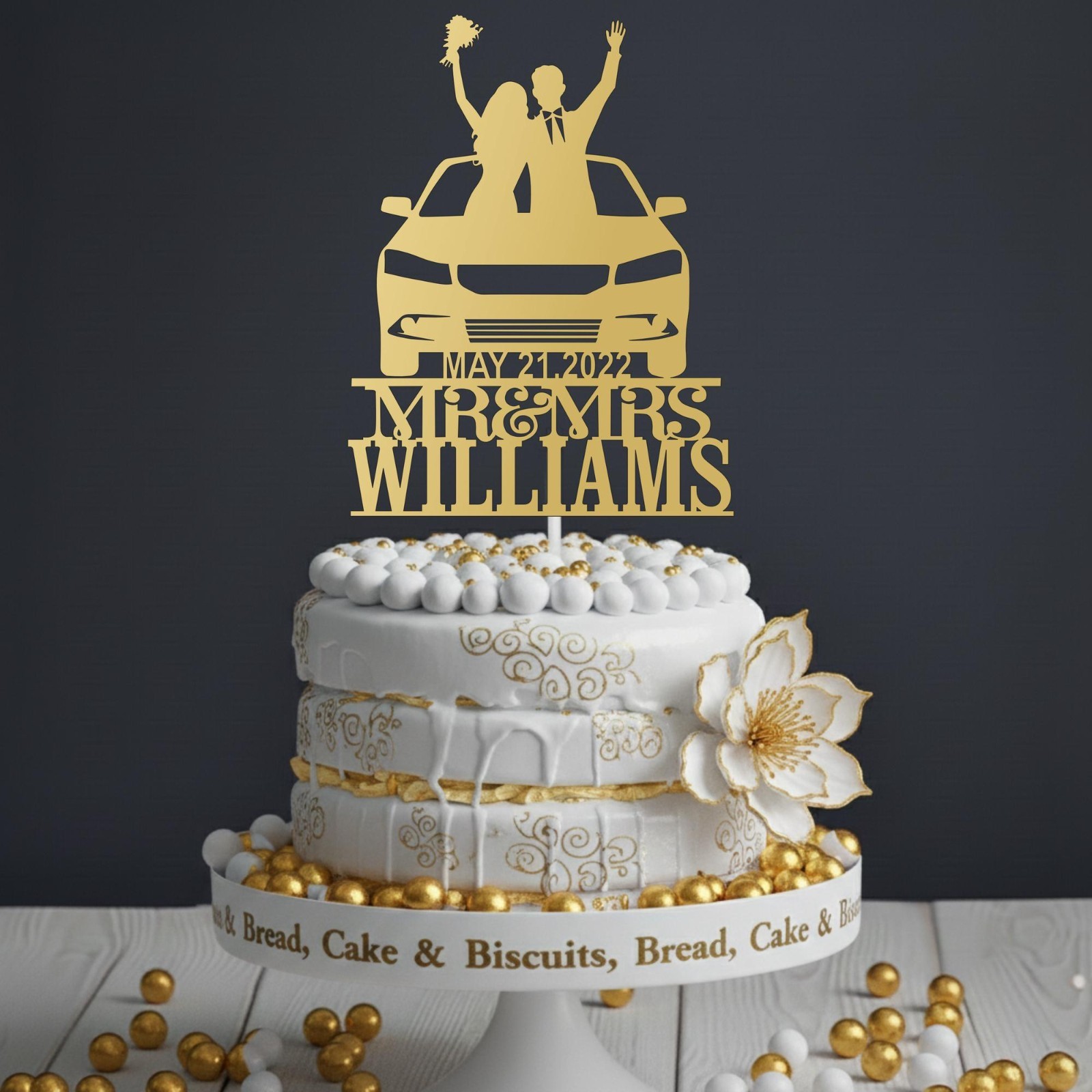 Personalised Mr and Mrs Cake Topper with Surname Date Wedding Anniversary Decor