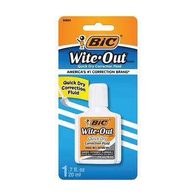 BIC Wite-Out Quick Dry Correction Fluid, 20mL, White, Goes on Easy