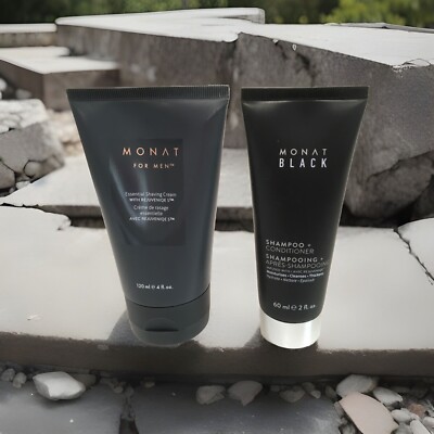 Monat Black 2 in 1 Shampoo + Conditioner  2 oz Travel Size & 4 oz shaving cream