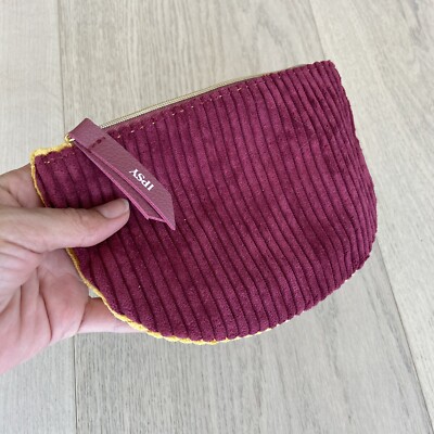 IPSY SEPTEMBER 2020 BURGUNDY YELLOW CORDUROY COSMETIC MAKEUP BAG