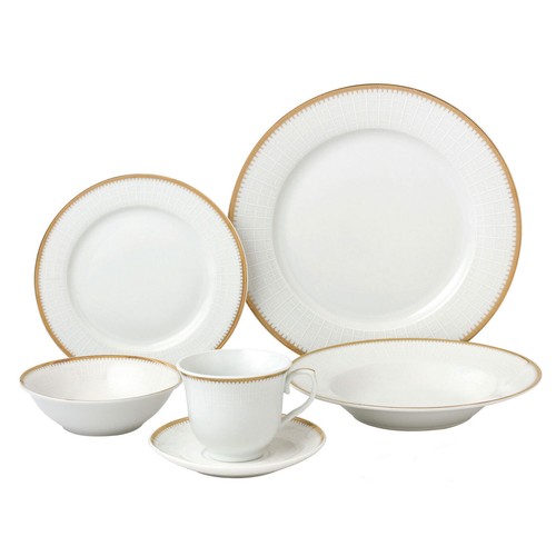 Stylish 24 Pcs Porcelain Dinnerware Set Service for 4 People - Georgette, Gold
