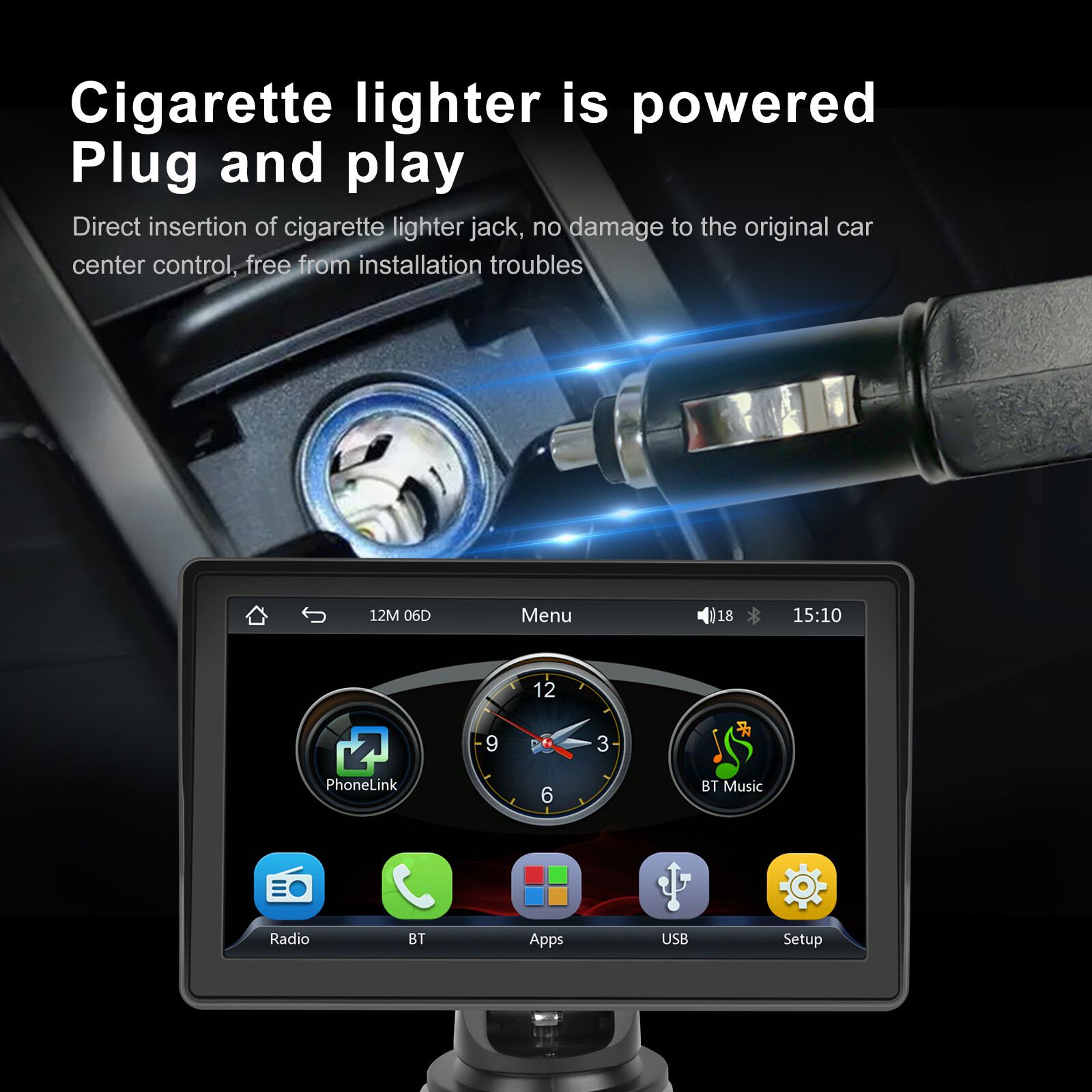 7" Portable Wireless Apple Carplay Car Stereo Android Auto BT Touch Screen Radio