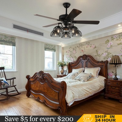 52'' 5-LED Chandelier Fan Remote Control 3 Speed Silent Ceiling Fan With Light