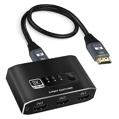 1 Pcs 3x1 HDMI Switcher With 8K HDMI Cable HDMI Switcher Support HDCP2.3 HDR10 G