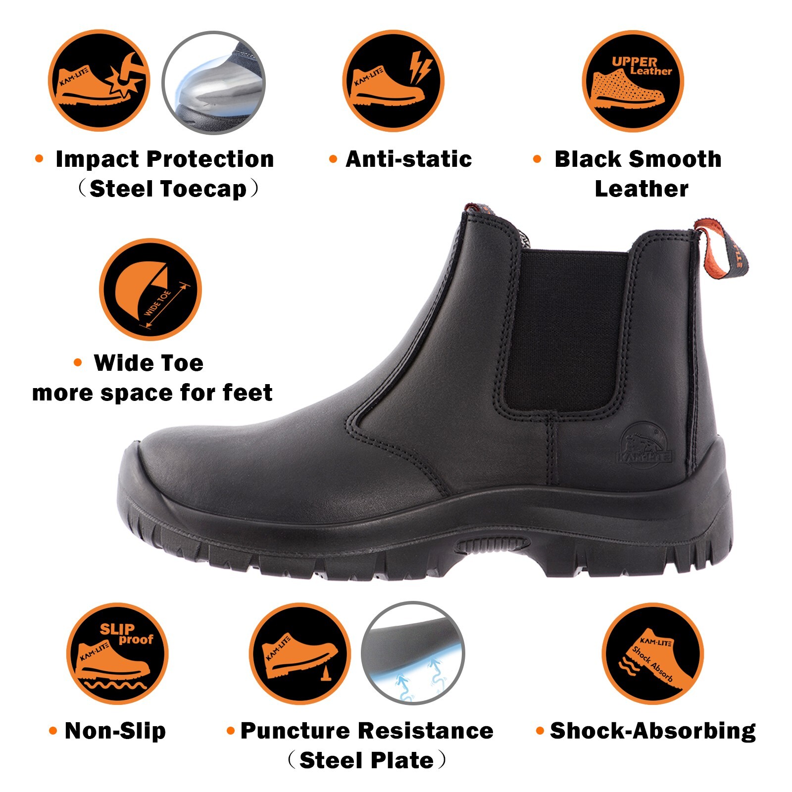Work Boots for Men Steel Toe Shoes Waterproof Non-slip Chelsea Safety Shoes