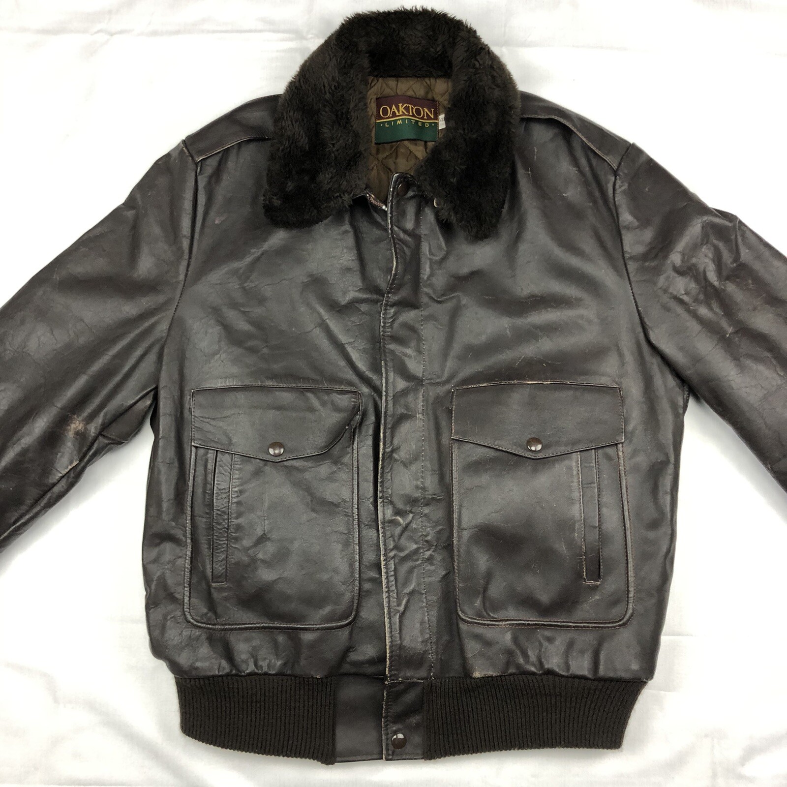 OAKTON Leather Jacket 42 TALL Mens 