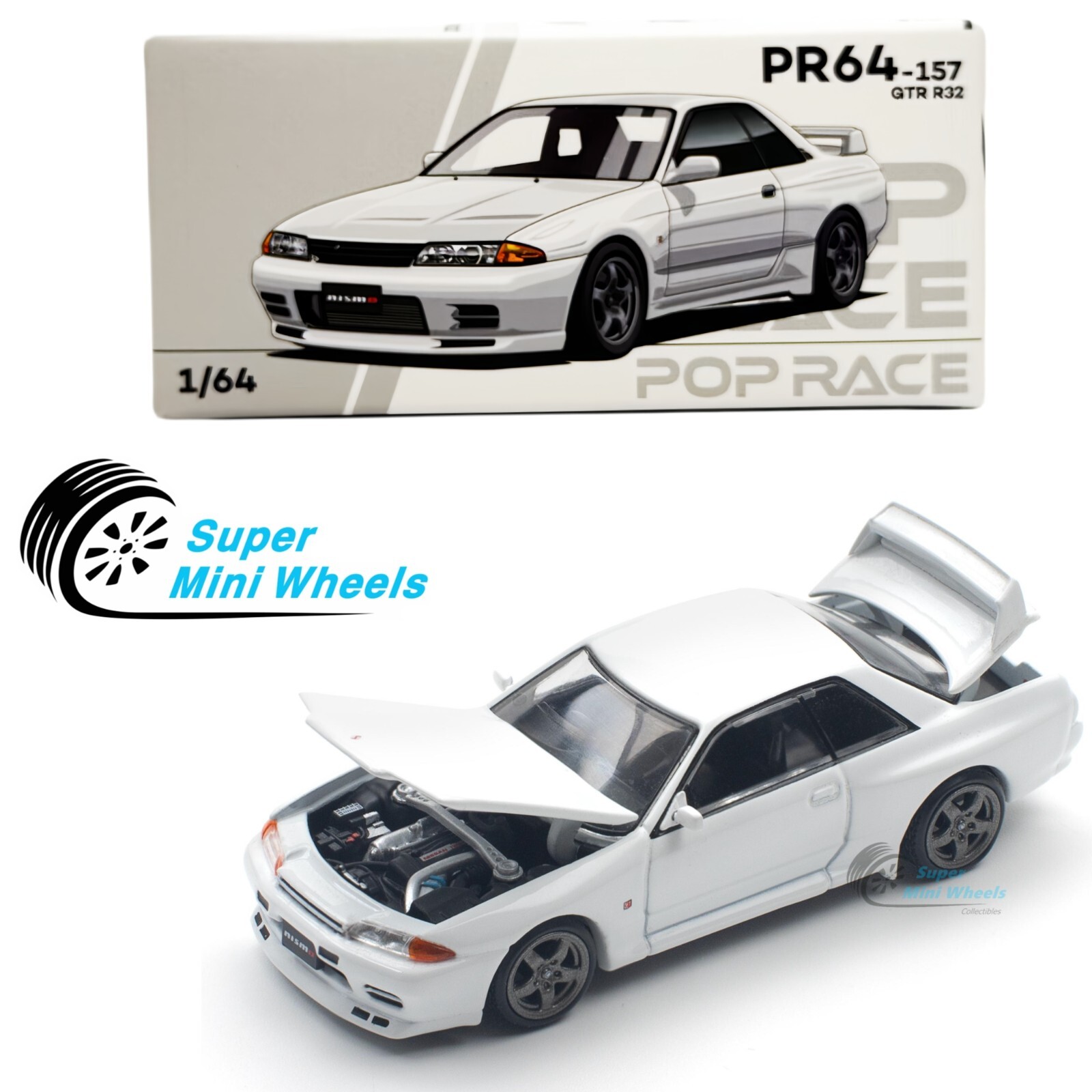 Pop Race 1:64 Nissan GTR R32 White #157 | eBay
