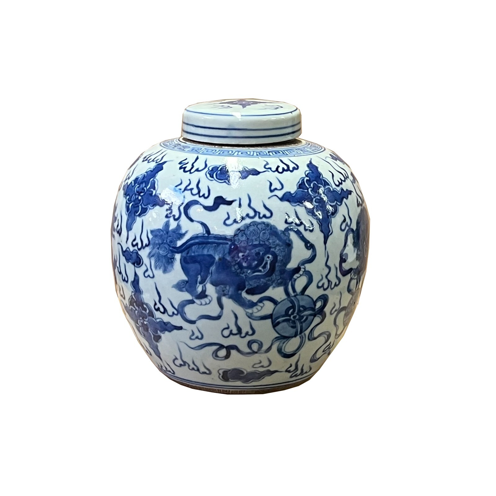 Hand-paint Foo Dogs Lions Blue White Porcelain Ginger Jar ws2537S Hand-paint Foo Dogs Lions Blue White Porcelain Ginger Jar ws2537S