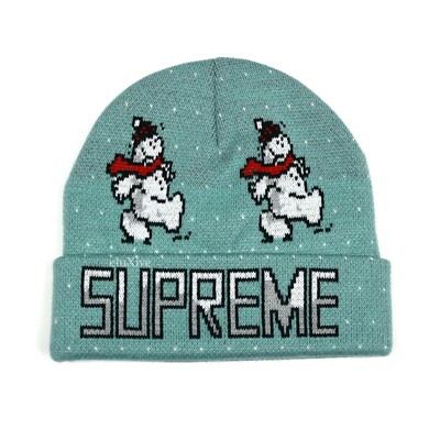 NWT Supreme Snowman Logo Knit Beanie Mint Blue DS FW21 Christmas Men's AUTHENTIC