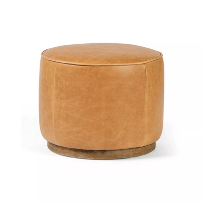 Four Hands Sinclair Round Ottoman 22''w x 18.5''h x 22''d PALERMO TOP GRAIN LEATHER