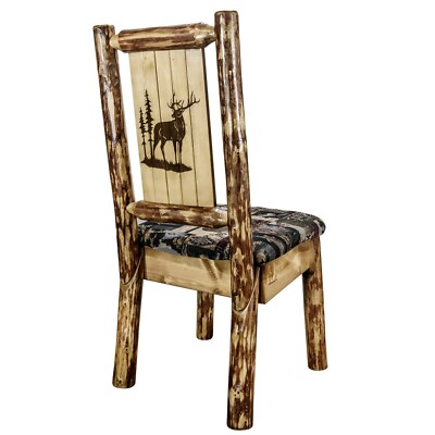 LOG Dining Chair with PADDED SEAT  Rustic Kitchen Chairs Unique Etching Design
