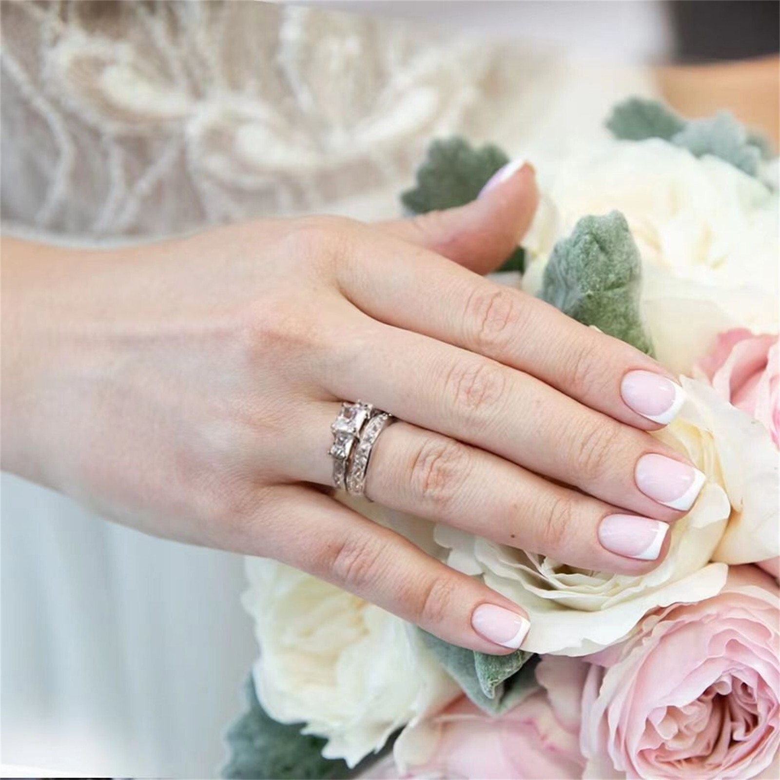 925 Sterling Silver Engagement Rings for Women Princess Cut Wedding Ring 3 Stone