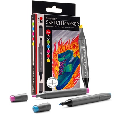 ArtisticBlend Alcohol Sketch Markers - 6 Vibrant Colors for Adult Coloring, Pain
