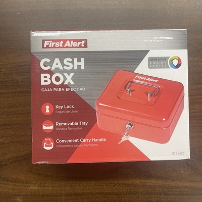 First Alert RED Cash Box Inside Tray Key Lock New/Sealed Garage Sale Ready