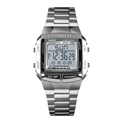 Fashion Alarm Digital Mens Sports Waterproof Stainless Steel Wrist Watch