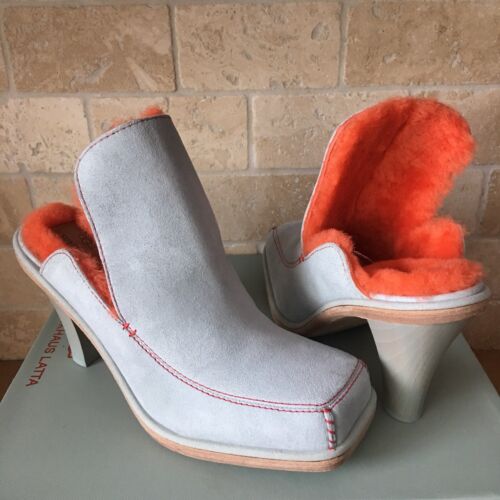 Pre-owned Ugg Court Mule Eckhaus Latta Sky Grey Mandarin Orange Leather Heels Size Us 8