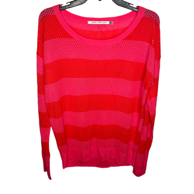 Lorna Jane Willow Sweater Medium Medium Neon Pink Red Stripe Knit