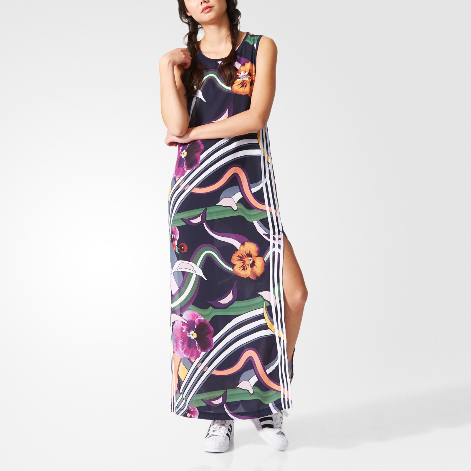 Adidas Originals Floral Burst Tank Top Long Dress Sz:S/UK 10